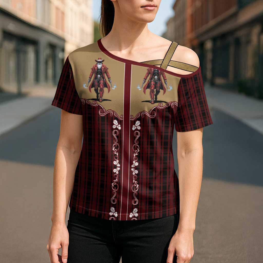 Western Yoke Cross Shoulder Shirt Black Santa Cowboy Retro Style - Wonder Print Shop