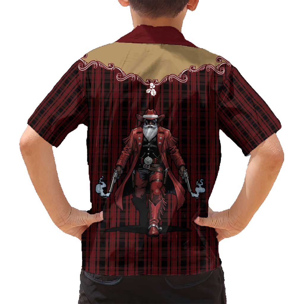 Western Yoke Family Matching Long Sleeve Bodycon Dress and Hawaiian Shirt Black Santa Cowboy Retro Style - Wonder Print Shop