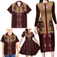 Western Yoke Family Matching Long Sleeve Bodycon Dress and Hawaiian Shirt Black Santa Cowboy Retro Style - Wonder Print Shop
