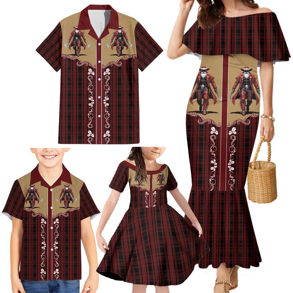 Western Yoke Family Matching Mermaid Dress and Hawaiian Shirt Black Santa Cowboy Retro Style - Wonder Print Shop