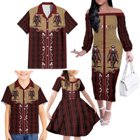 Western Yoke Family Matching Off The Shoulder Long Sleeve Dress and Hawaiian Shirt Black Santa Cowboy Retro Style - Wonder Print Shop