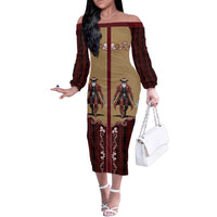 Western Yoke Family Matching Off The Shoulder Long Sleeve Dress and Hawaiian Shirt Black Santa Cowboy Retro Style - Wonder Print Shop