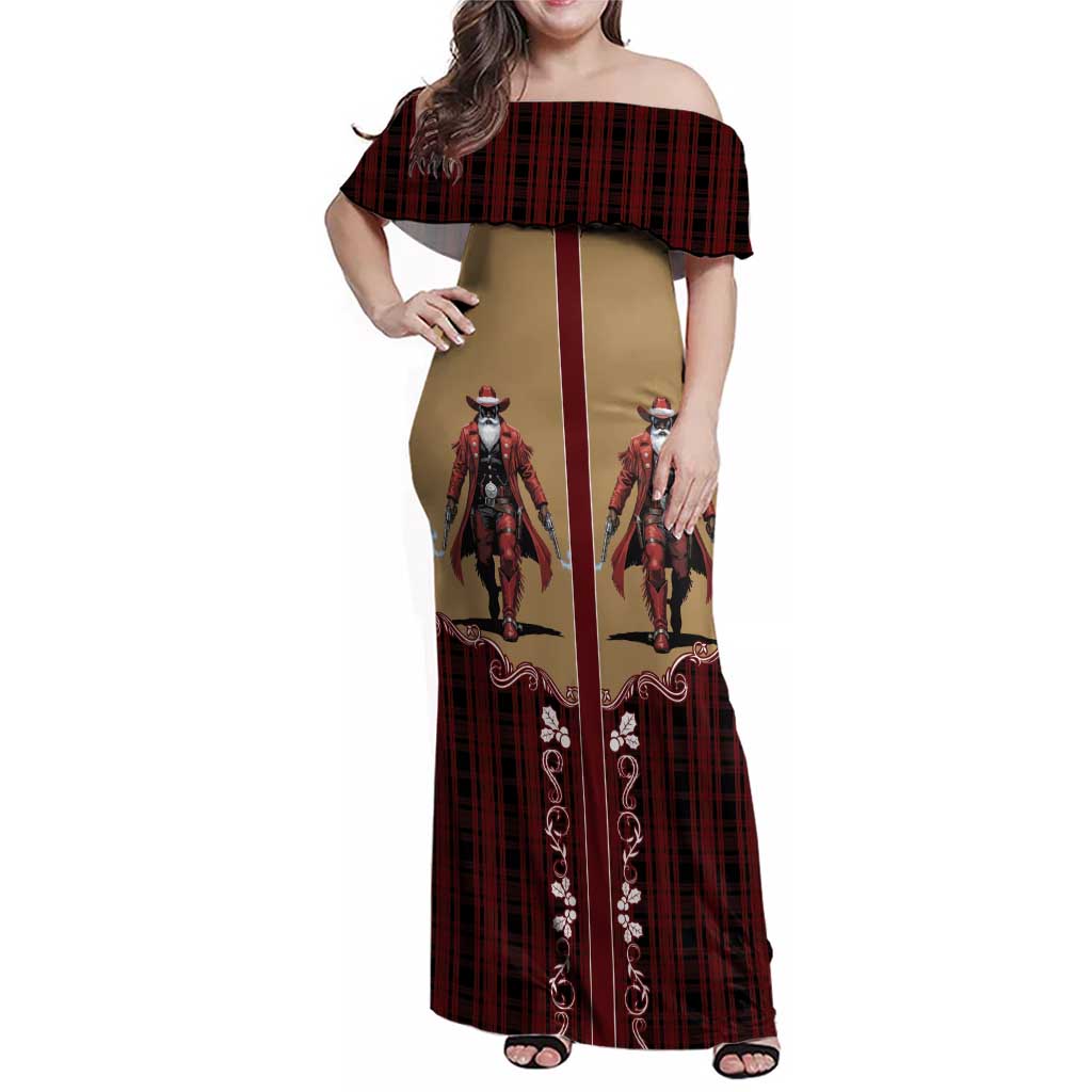 Western Yoke Family Matching Off Shoulder Maxi Dress and Hawaiian Shirt Black Santa Cowboy Retro Style - Wonder Print Shop