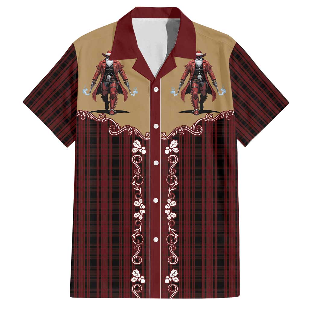 Western Yoke Family Matching Off Shoulder Short Dress and Hawaiian Shirt Black Santa Cowboy Retro Style - Wonder Print Shop