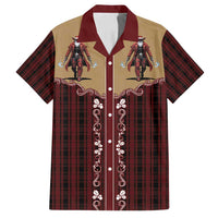 Western Yoke Family Matching Off Shoulder Short Dress and Hawaiian Shirt Black Santa Cowboy Retro Style - Wonder Print Shop