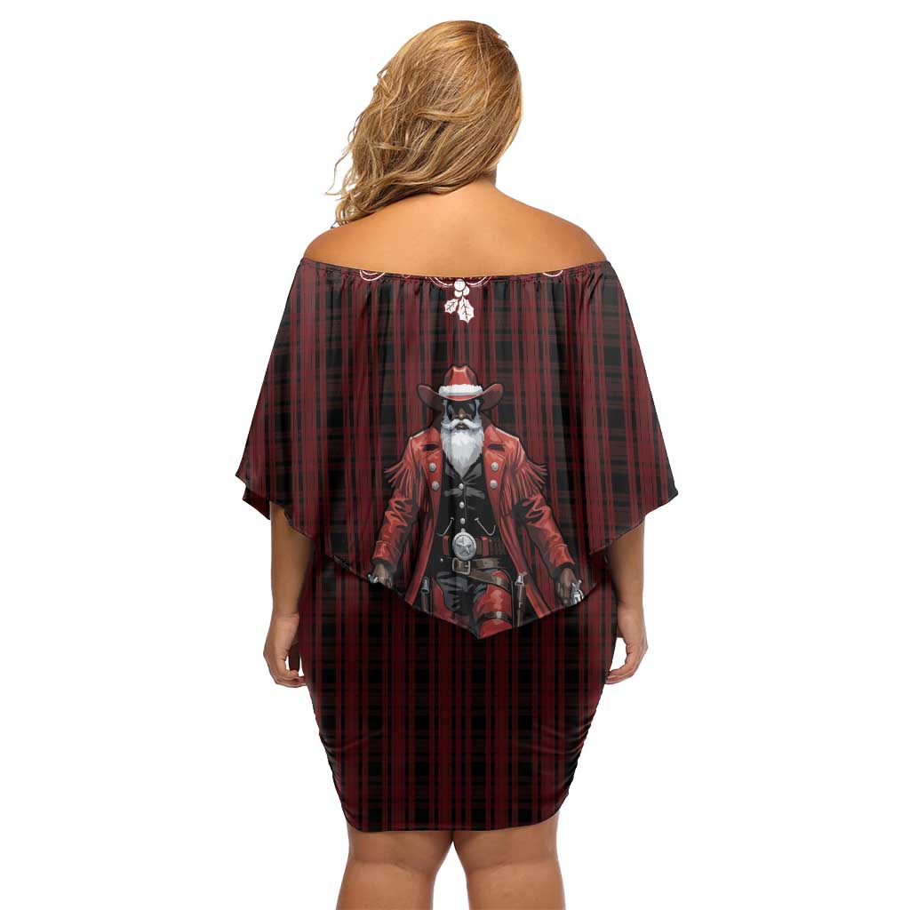 Western Yoke Family Matching Off Shoulder Short Dress and Hawaiian Shirt Black Santa Cowboy Retro Style - Wonder Print Shop