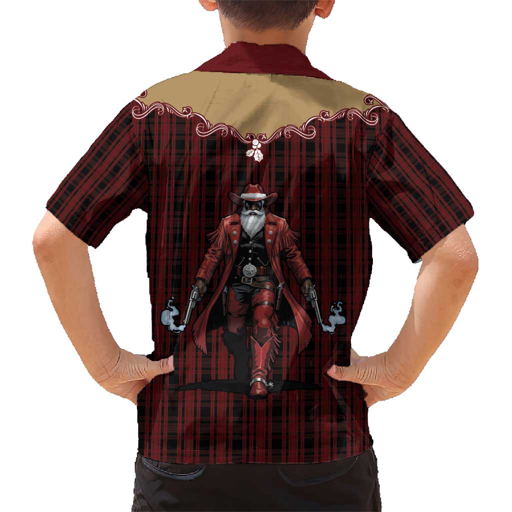 Western Yoke Family Matching Short Sleeve Bodycon Dress and Hawaiian Shirt Black Santa Cowboy Retro Style - Wonder Print Shop