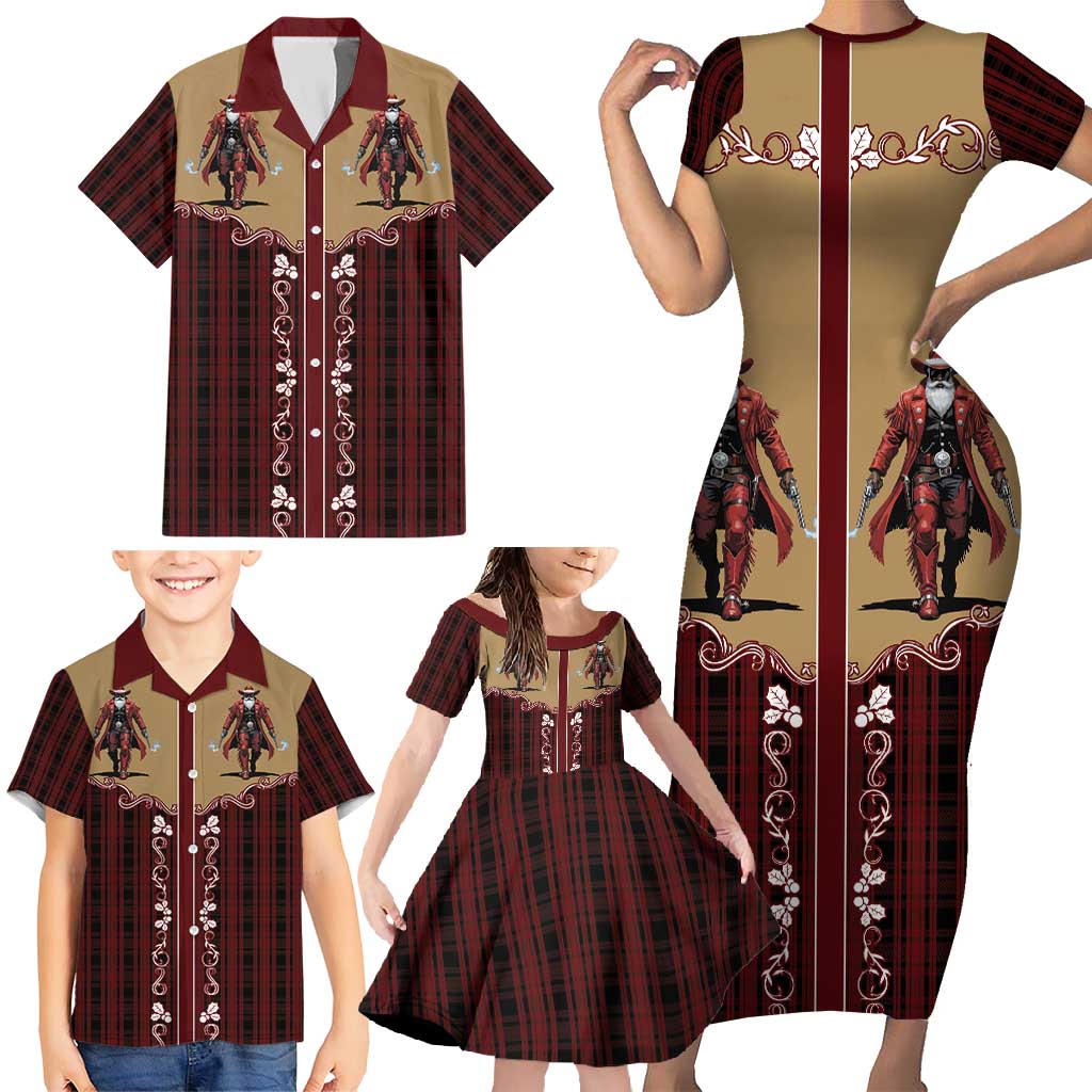 Western Yoke Family Matching Short Sleeve Bodycon Dress and Hawaiian Shirt Black Santa Cowboy Retro Style - Wonder Print Shop