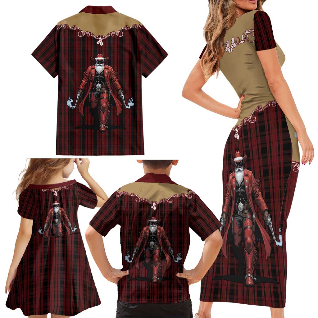 Western Yoke Family Matching Short Sleeve Bodycon Dress and Hawaiian Shirt Black Santa Cowboy Retro Style - Wonder Print Shop