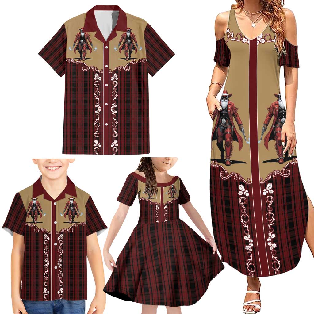Western Yoke Family Matching Summer Maxi Dress and Hawaiian Shirt Black Santa Cowboy Retro Style - Wonder Print Shop
