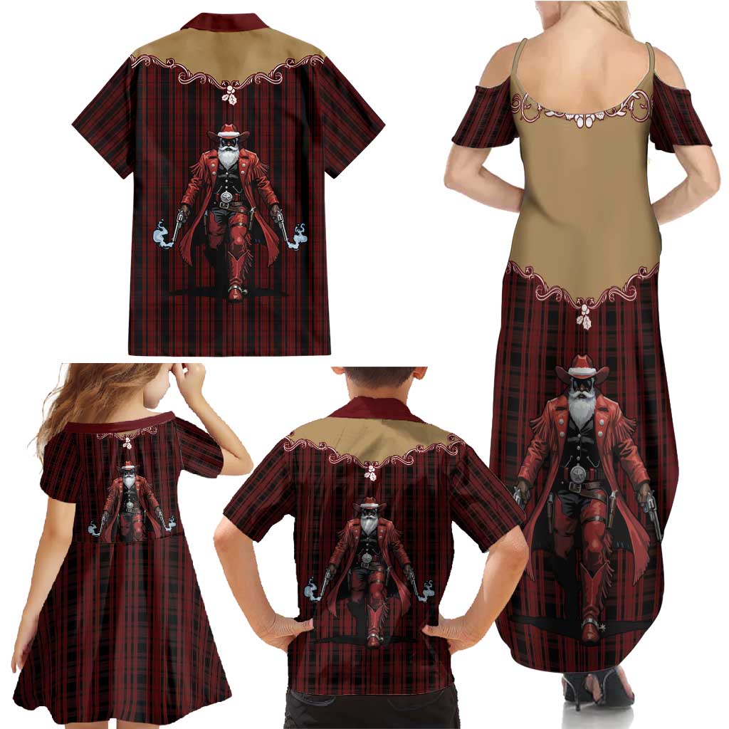 Western Yoke Family Matching Summer Maxi Dress and Hawaiian Shirt Black Santa Cowboy Retro Style - Wonder Print Shop