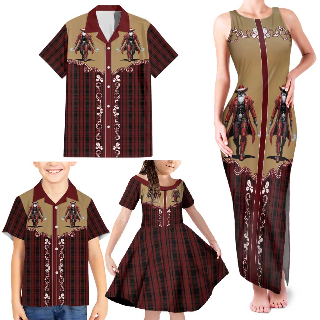 Western Yoke Family Matching Tank Maxi Dress and Hawaiian Shirt Black Santa Cowboy Retro Style - Wonder Print Shop
