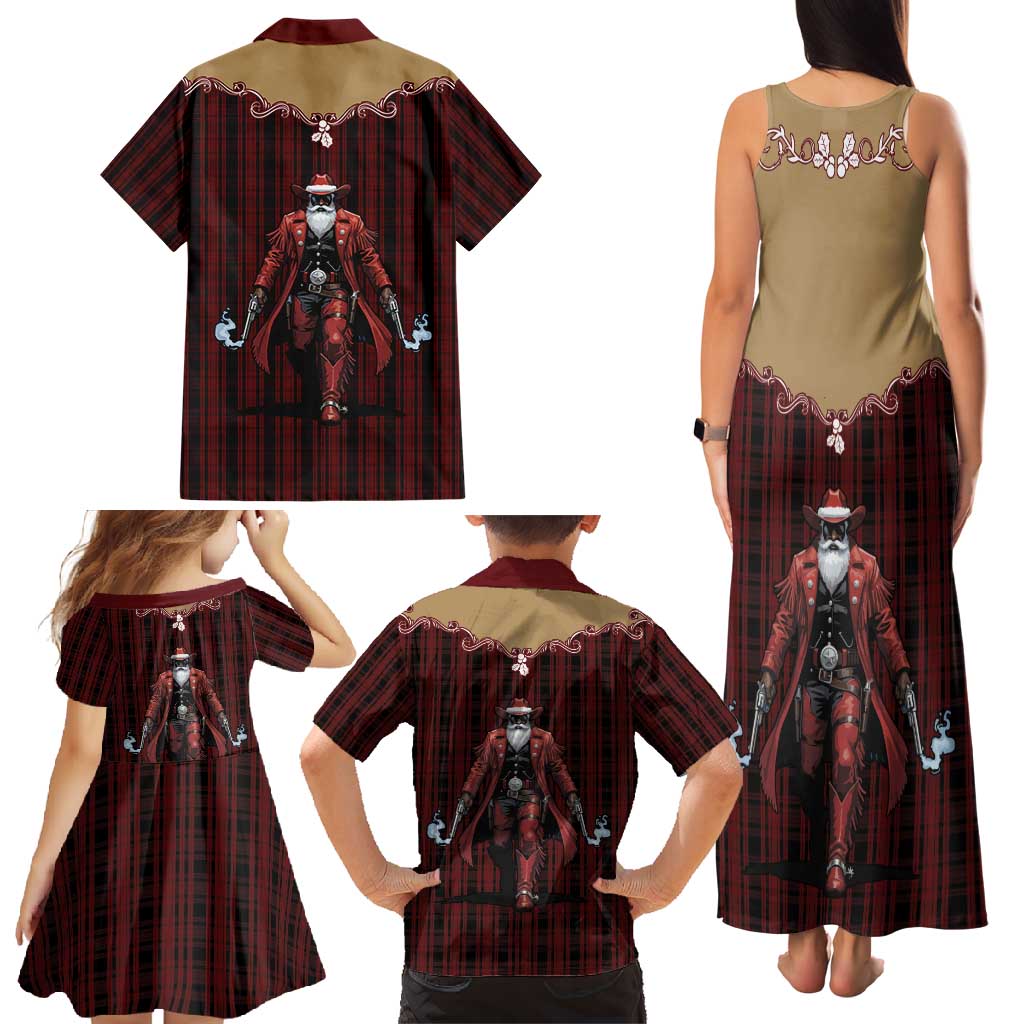 Western Yoke Family Matching Tank Maxi Dress and Hawaiian Shirt Black Santa Cowboy Retro Style - Wonder Print Shop