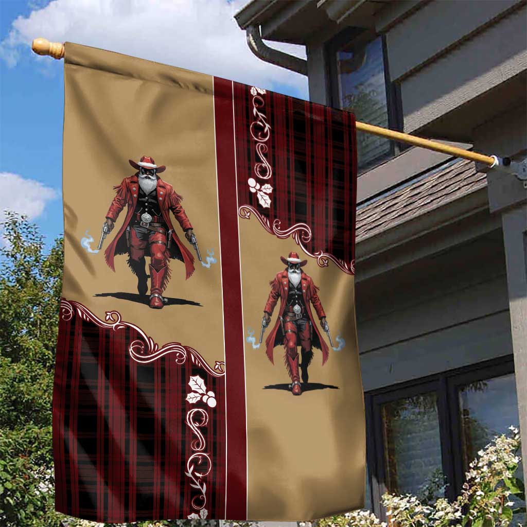 Western Yoke Garden Flag Black Santa Cowboy Retro Style - Wonder Print Shop