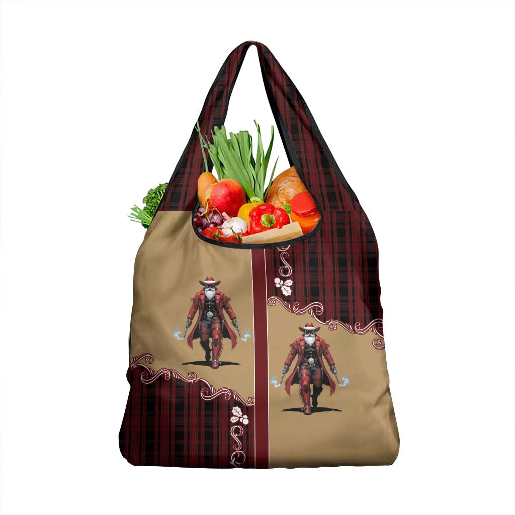 Western Yoke Grocery Bag Black Santa Cowboy Retro Style - Wonder Print Shop