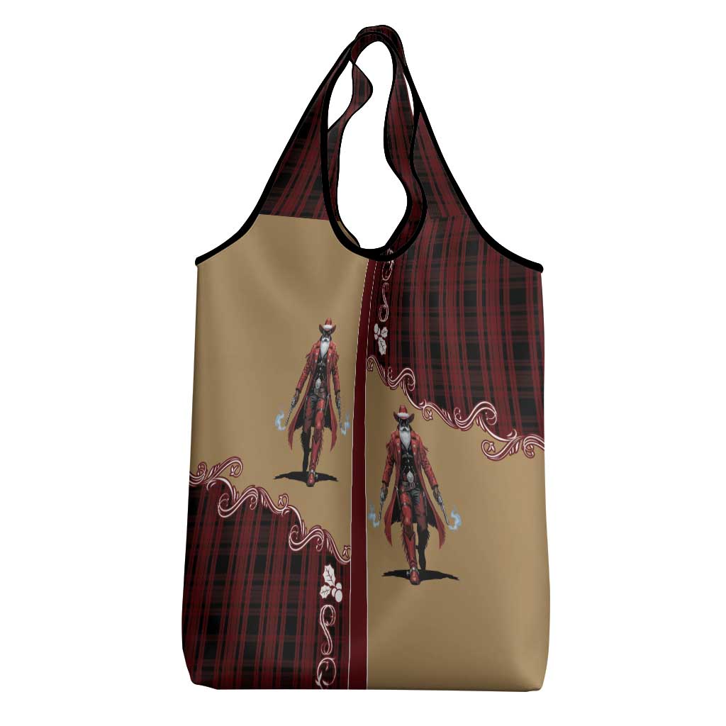 Western Yoke Grocery Bag Black Santa Cowboy Retro Style - Wonder Print Shop