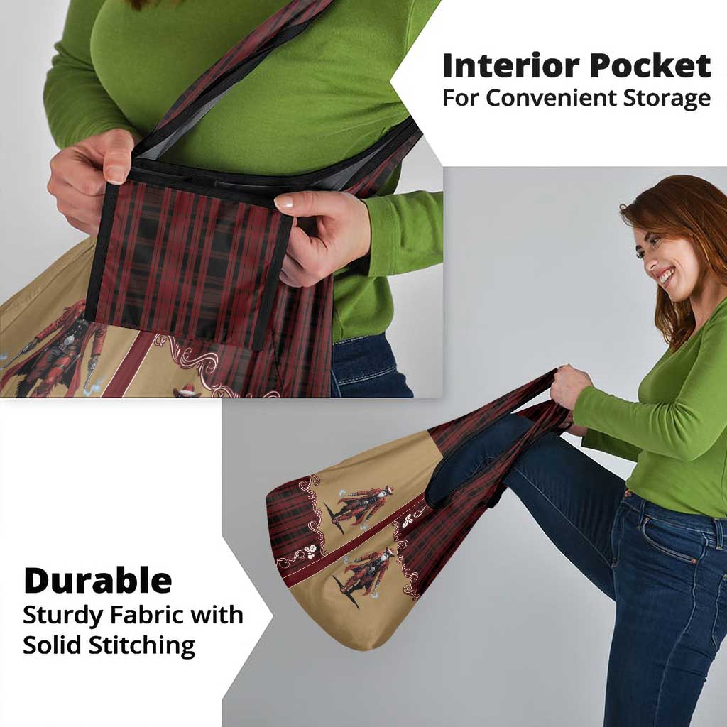 Western Yoke Grocery Bag Black Santa Cowboy Retro Style - Wonder Print Shop