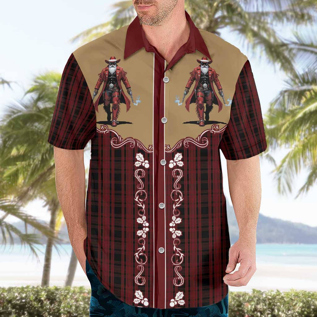 Western Yoke Hawaiian Shirt Black Santa Cowboy Retro Style - Wonder Print Shop