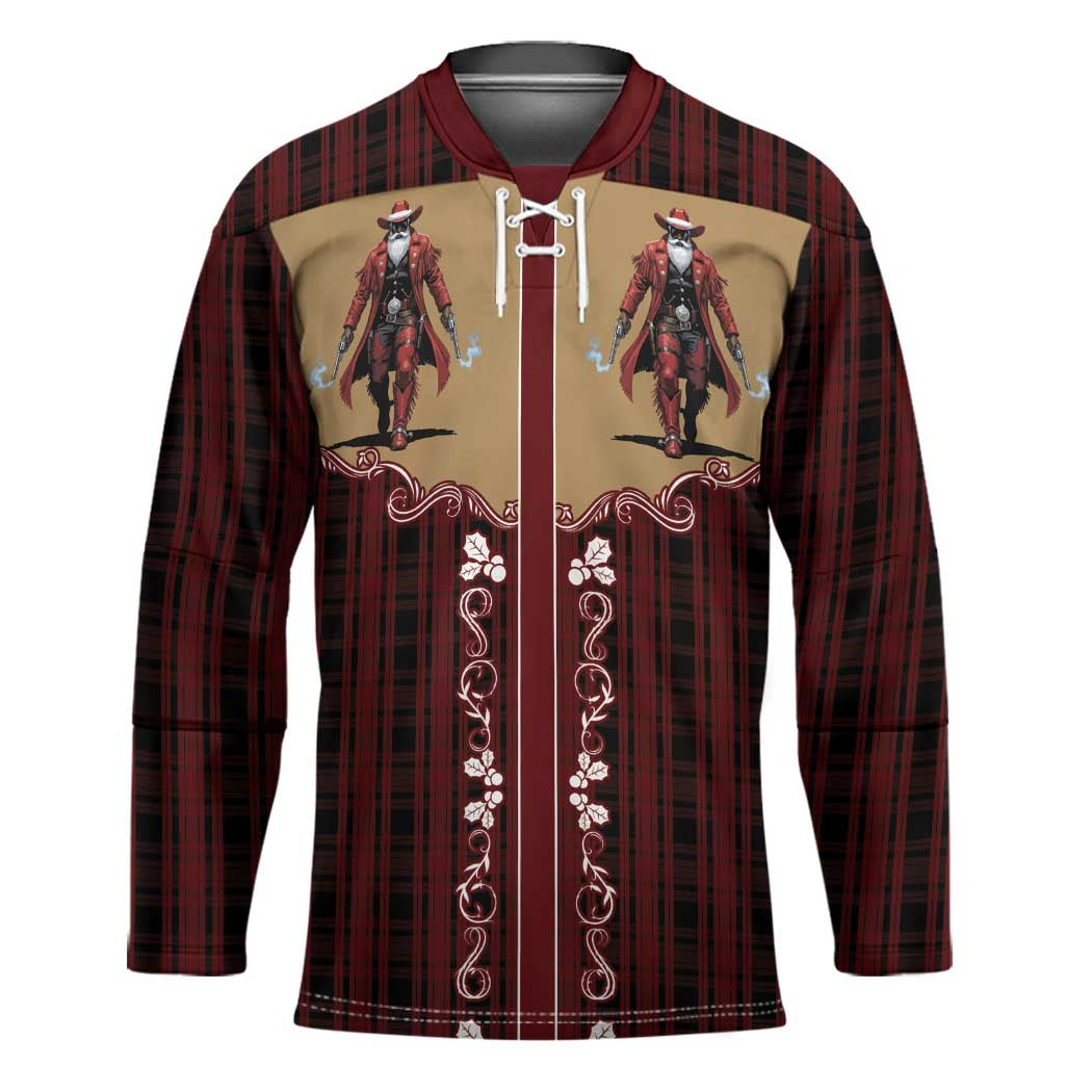 Western Yoke Hockey Jersey Black Santa Cowboy Retro Style - Wonder Print Shop