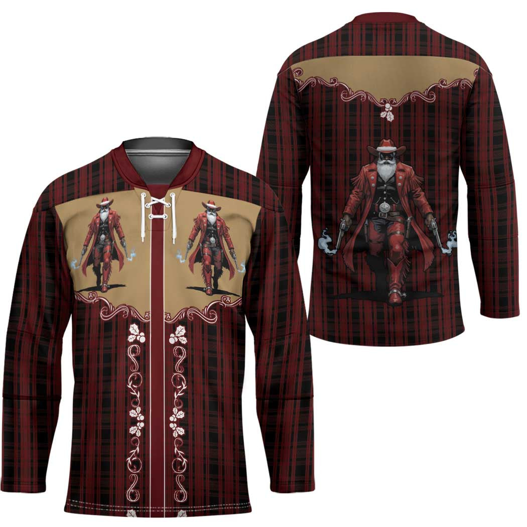 Western Yoke Hockey Jersey Black Santa Cowboy Retro Style - Wonder Print Shop