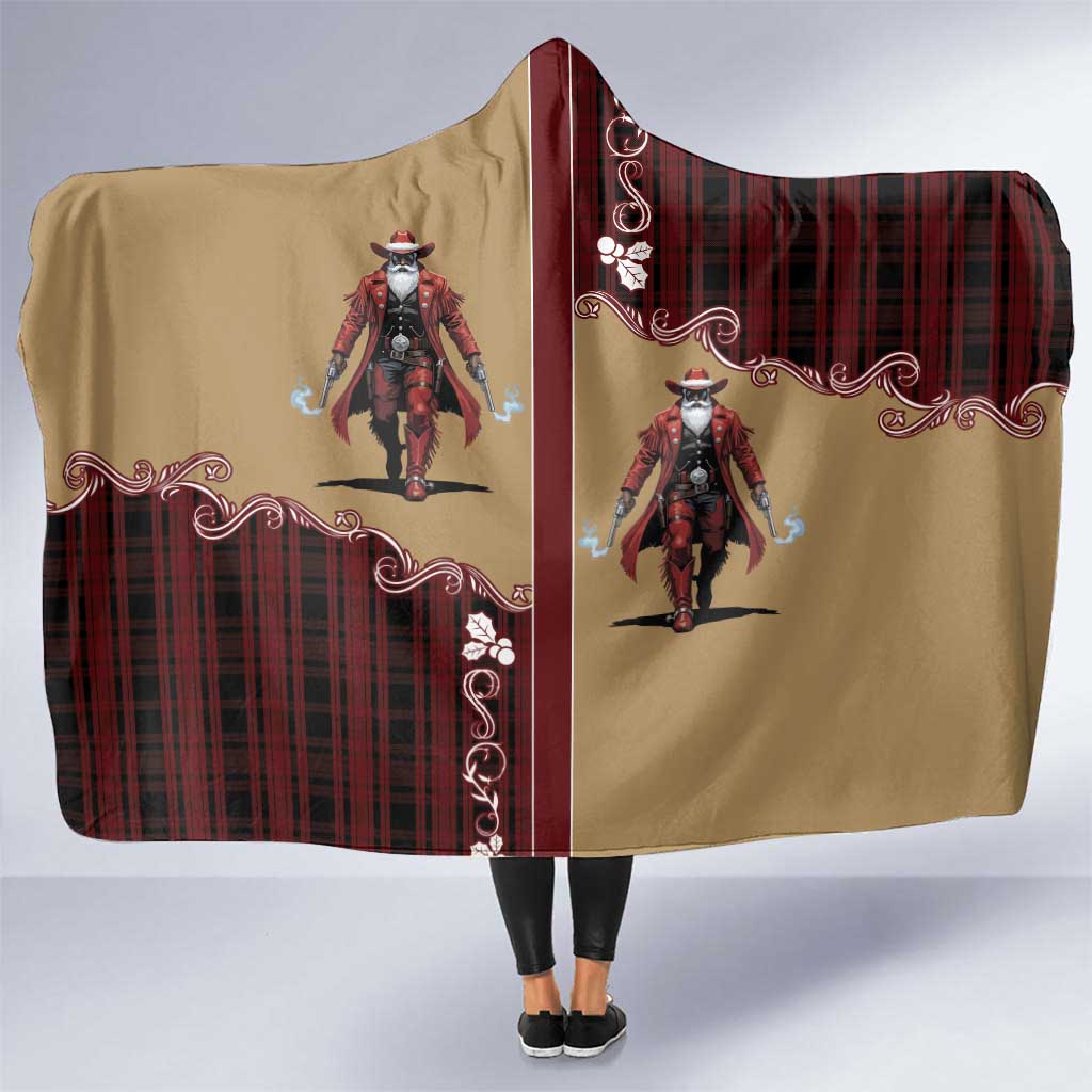 Western Yoke Hooded Blanket Black Santa Cowboy Retro Style - Wonder Print Shop