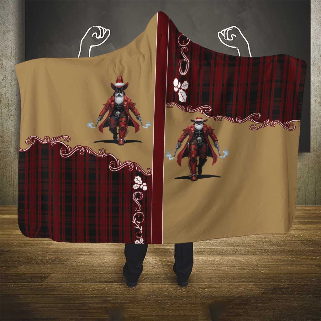 Western Yoke Hooded Blanket Black Santa Cowboy Retro Style - Wonder Print Shop