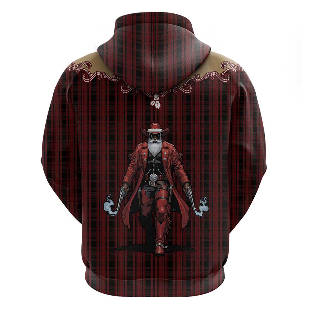Western Yoke Hoodie Black Santa Cowboy Retro Style - Wonder Print Shop