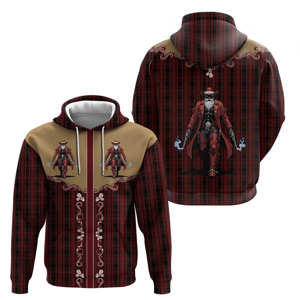 Western Yoke Hoodie Black Santa Cowboy Retro Style - Wonder Print Shop