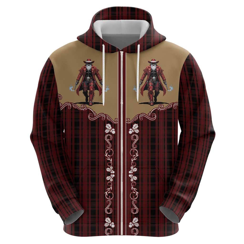 Western Yoke Hoodie Black Santa Cowboy Retro Style - Wonder Print Shop