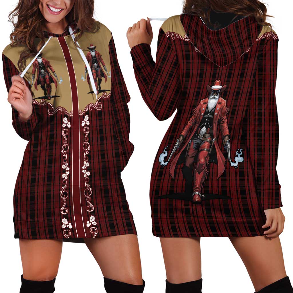 Western Yoke Hoodie Dress Black Santa Cowboy Retro Style - Wonder Print Shop