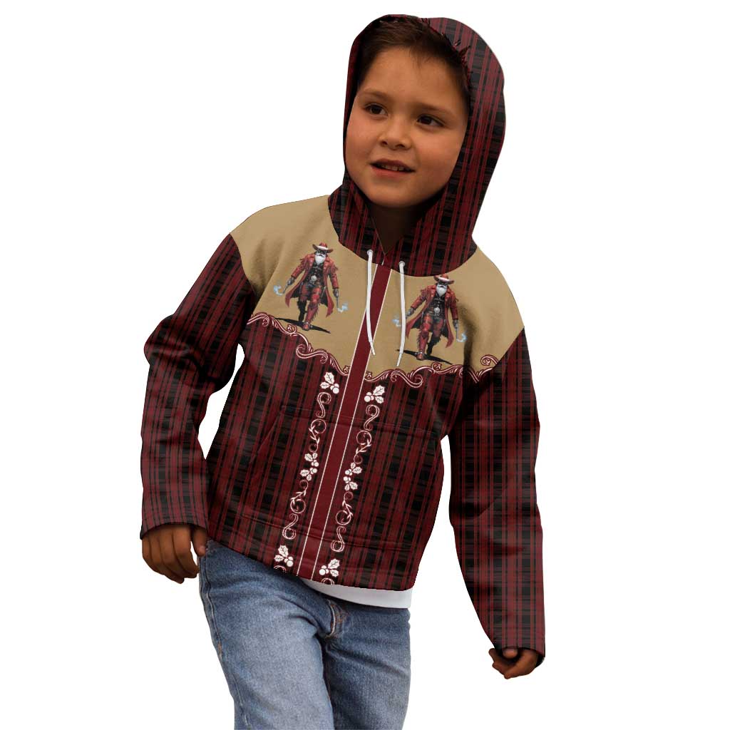 Western Yoke Kid Hoodie Black Santa Cowboy Retro Style - Wonder Print Shop