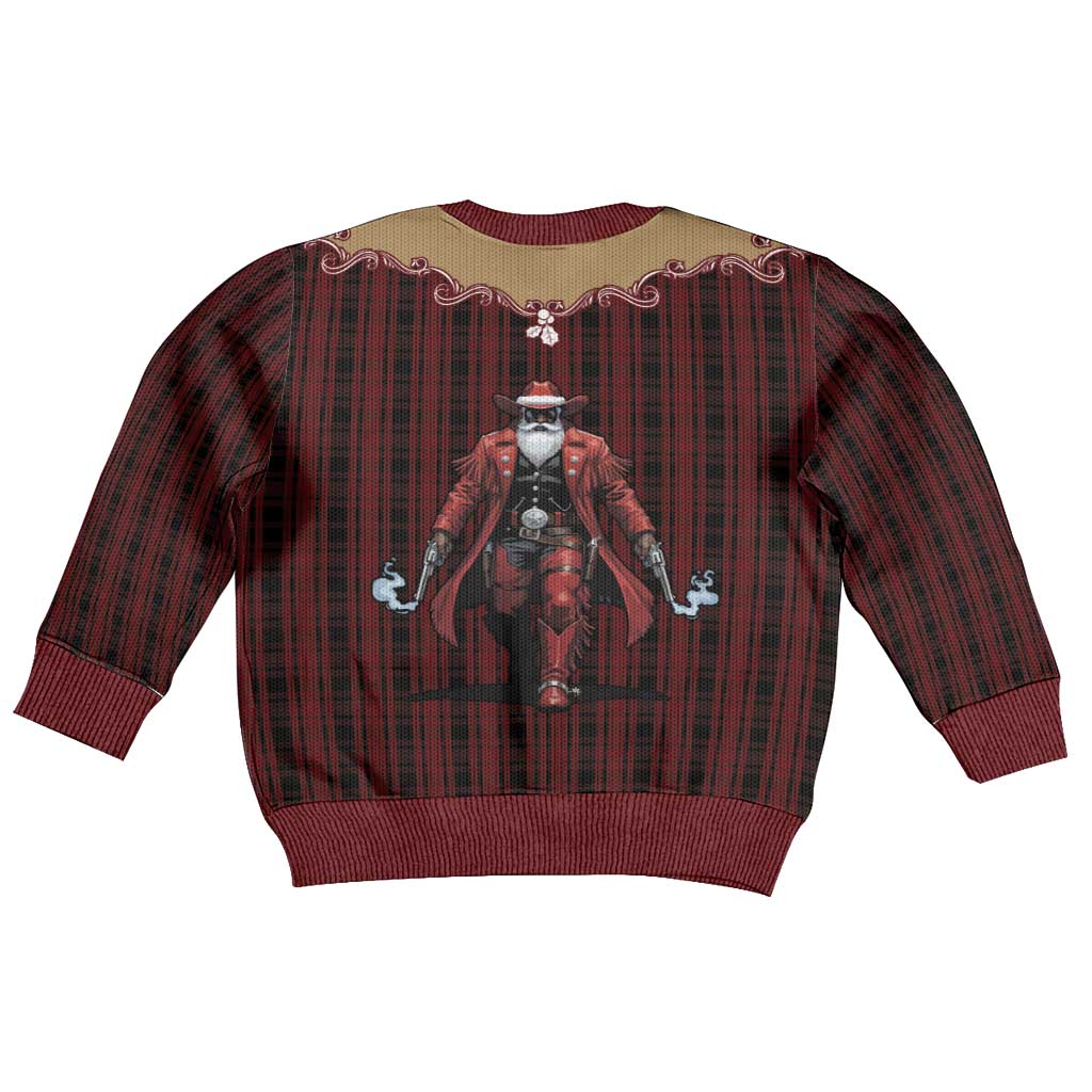 Western Yoke Kid Ugly Christmas Sweater Black Santa Cowboy Retro Style - Wonder Print Shop