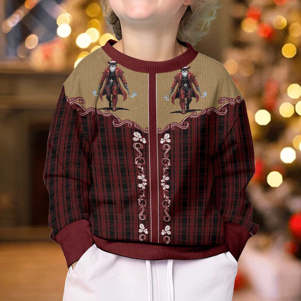 Western Yoke Kid Ugly Christmas Sweater Black Santa Cowboy Retro Style - Wonder Print Shop