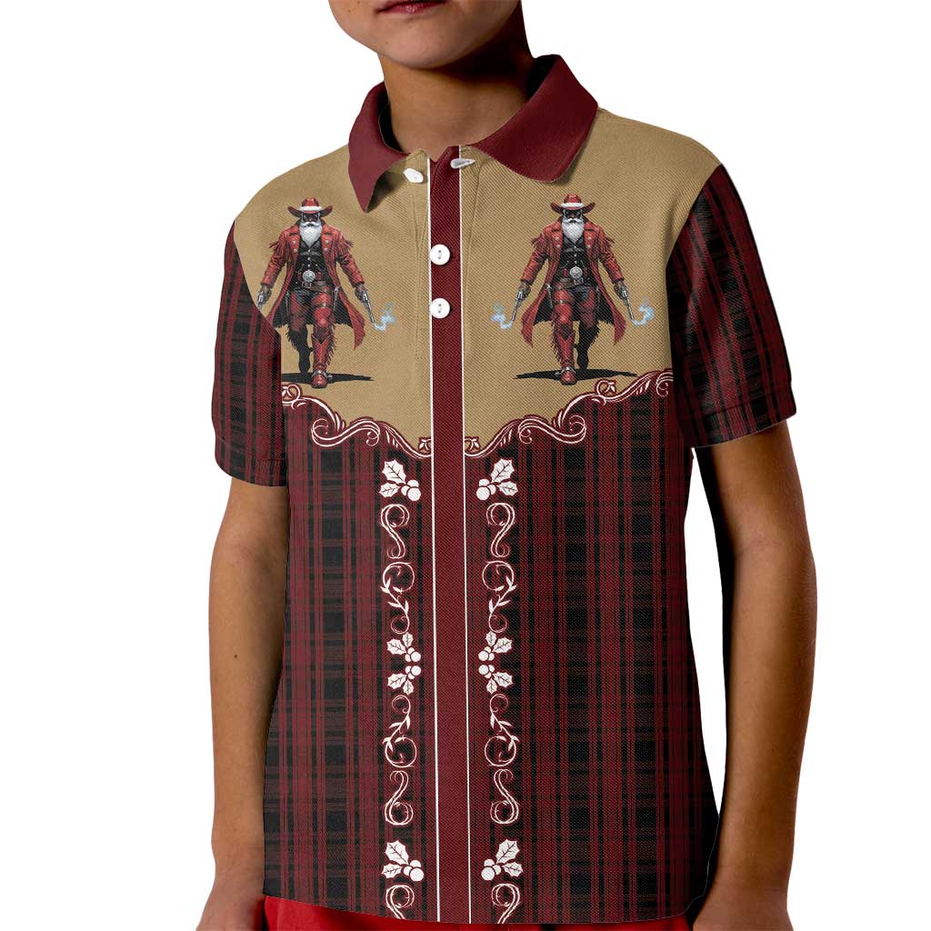 Western Yoke Kid Polo Shirt Black Santa Cowboy Retro Style - Wonder Print Shop