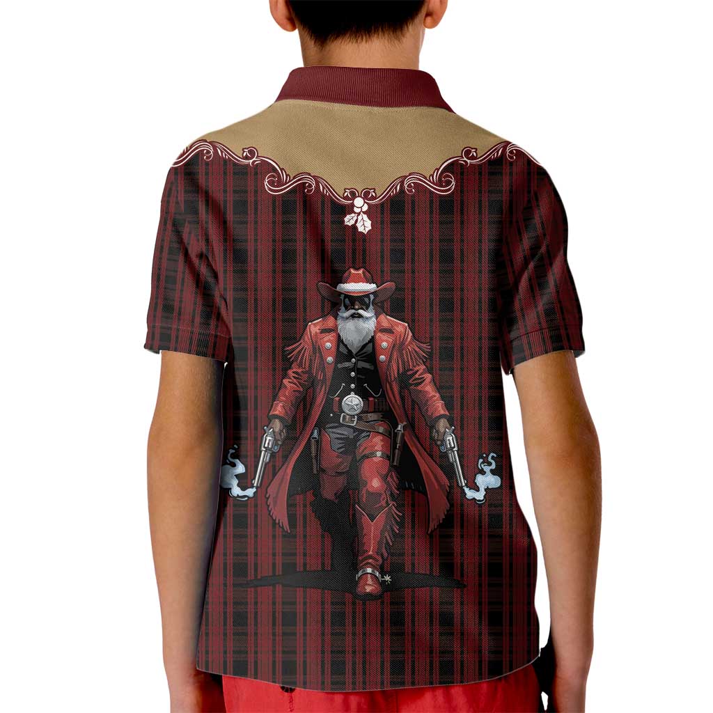 Western Yoke Kid Polo Shirt Black Santa Cowboy Retro Style - Wonder Print Shop