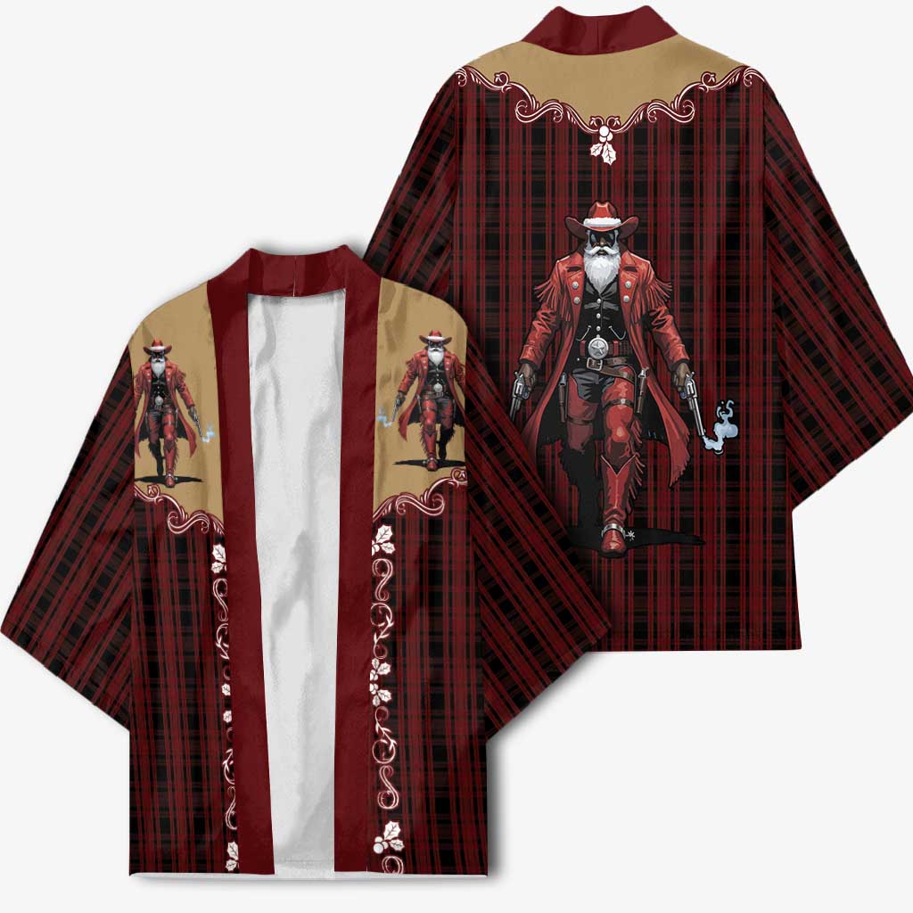 Western Yoke Kimono Black Santa Cowboy Retro Style - Wonder Print Shop