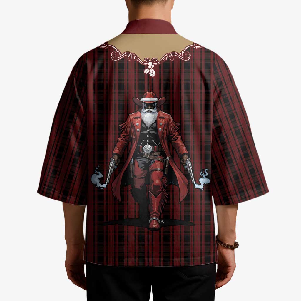 Western Yoke Kimono Black Santa Cowboy Retro Style - Wonder Print Shop