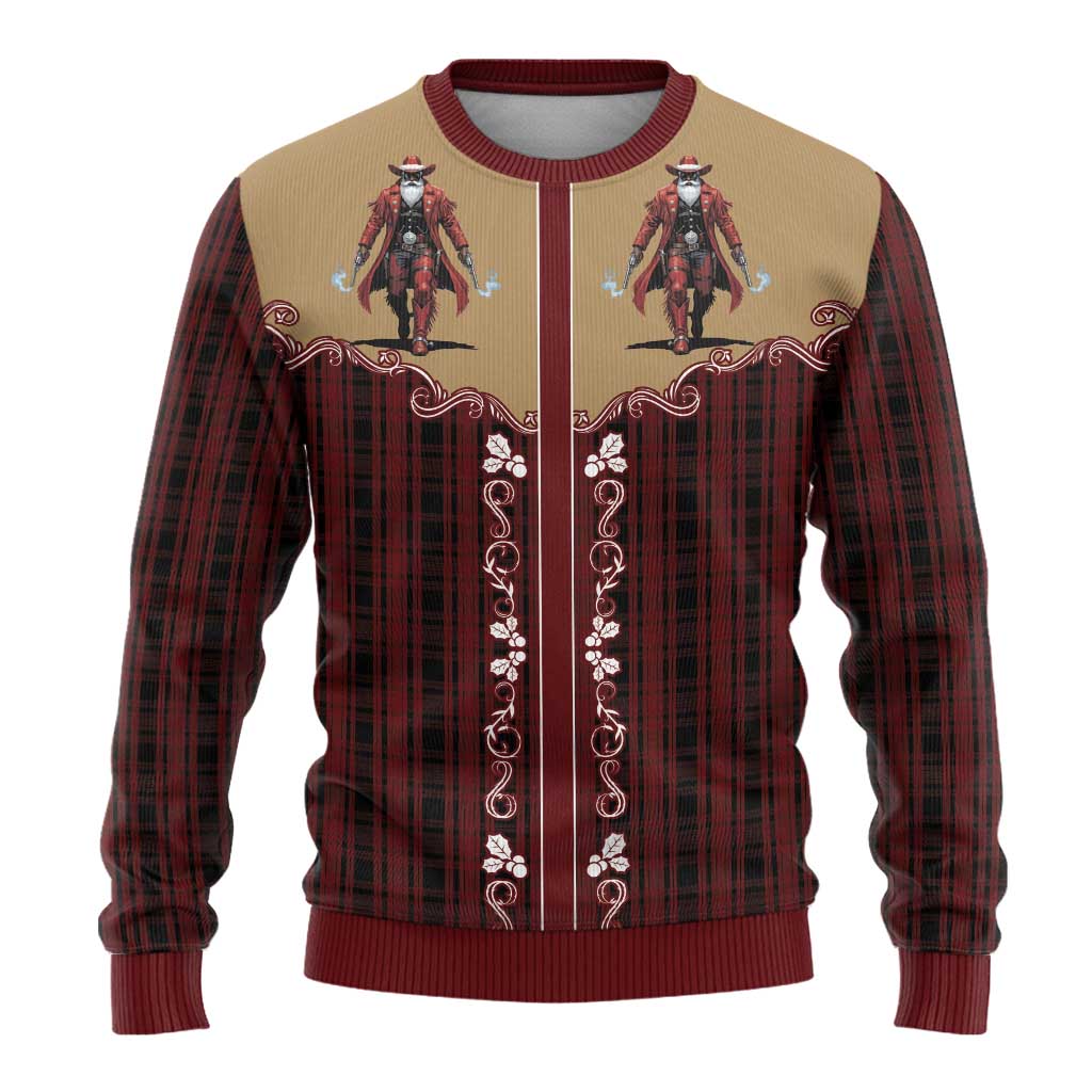 Western Yoke Ugly Christmas Sweater Black Santa Cowboy Retro Style - Wonder Print Shop