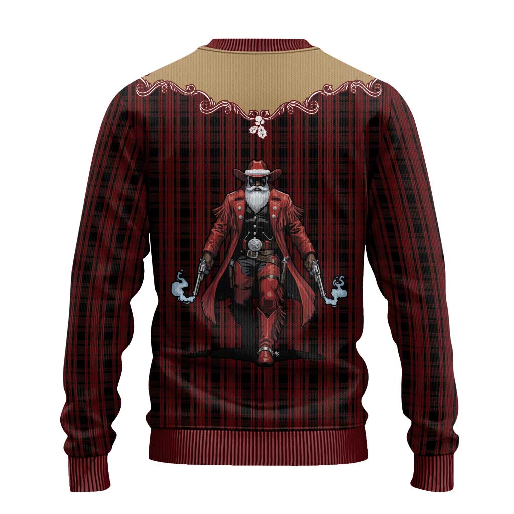 Western Yoke Ugly Christmas Sweater Black Santa Cowboy Retro Style - Wonder Print Shop