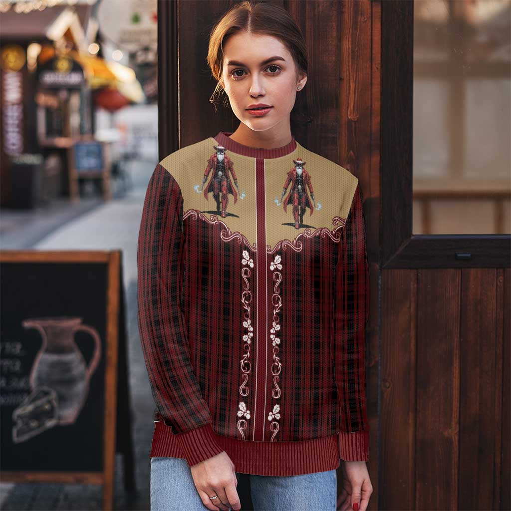 Western Yoke Ugly Christmas Sweater Black Santa Cowboy Retro Style - Wonder Print Shop