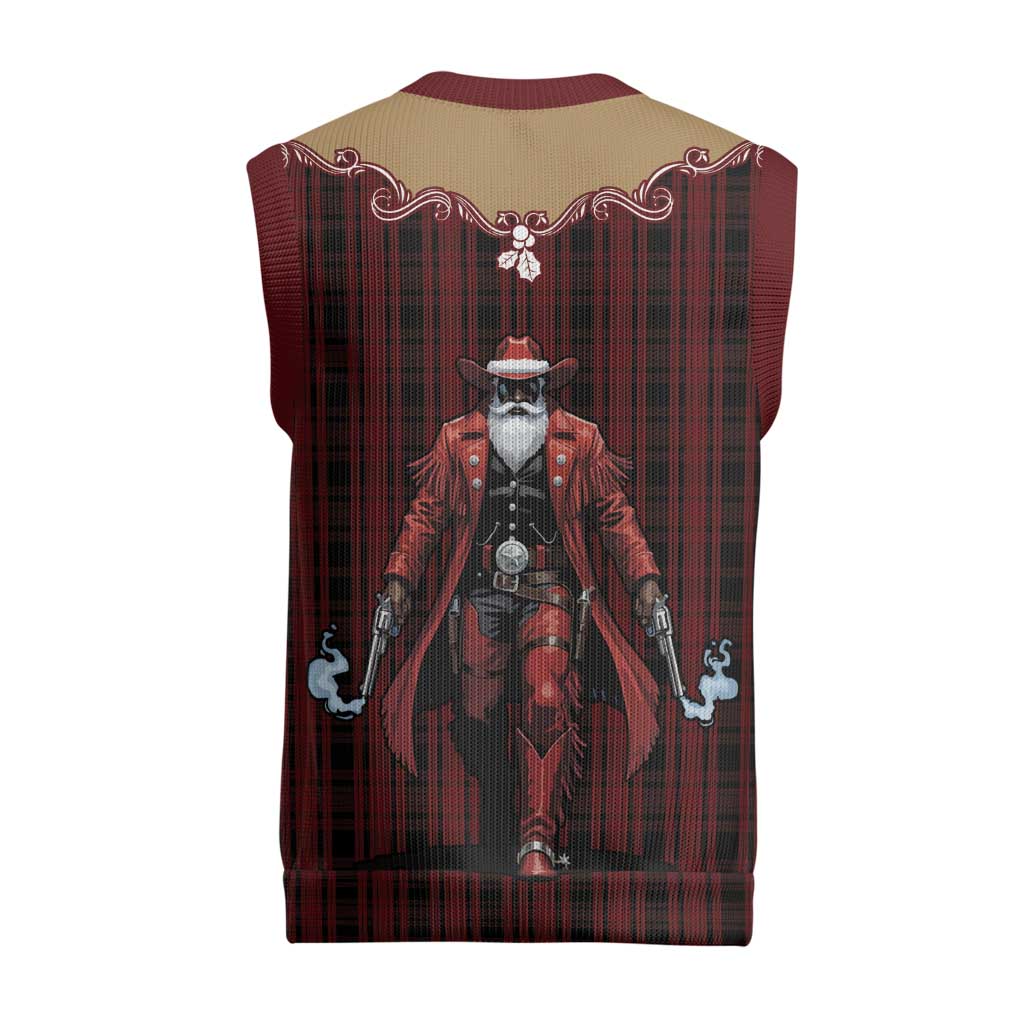 Western Yoke Christmas Knitted V-Neck Vest Black Santa Cowboy Retro Style - Wonder Print Shop