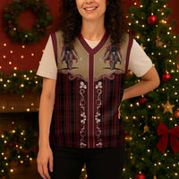 Western Yoke Christmas Knitted V-Neck Vest Black Santa Cowboy Retro Style - Wonder Print Shop