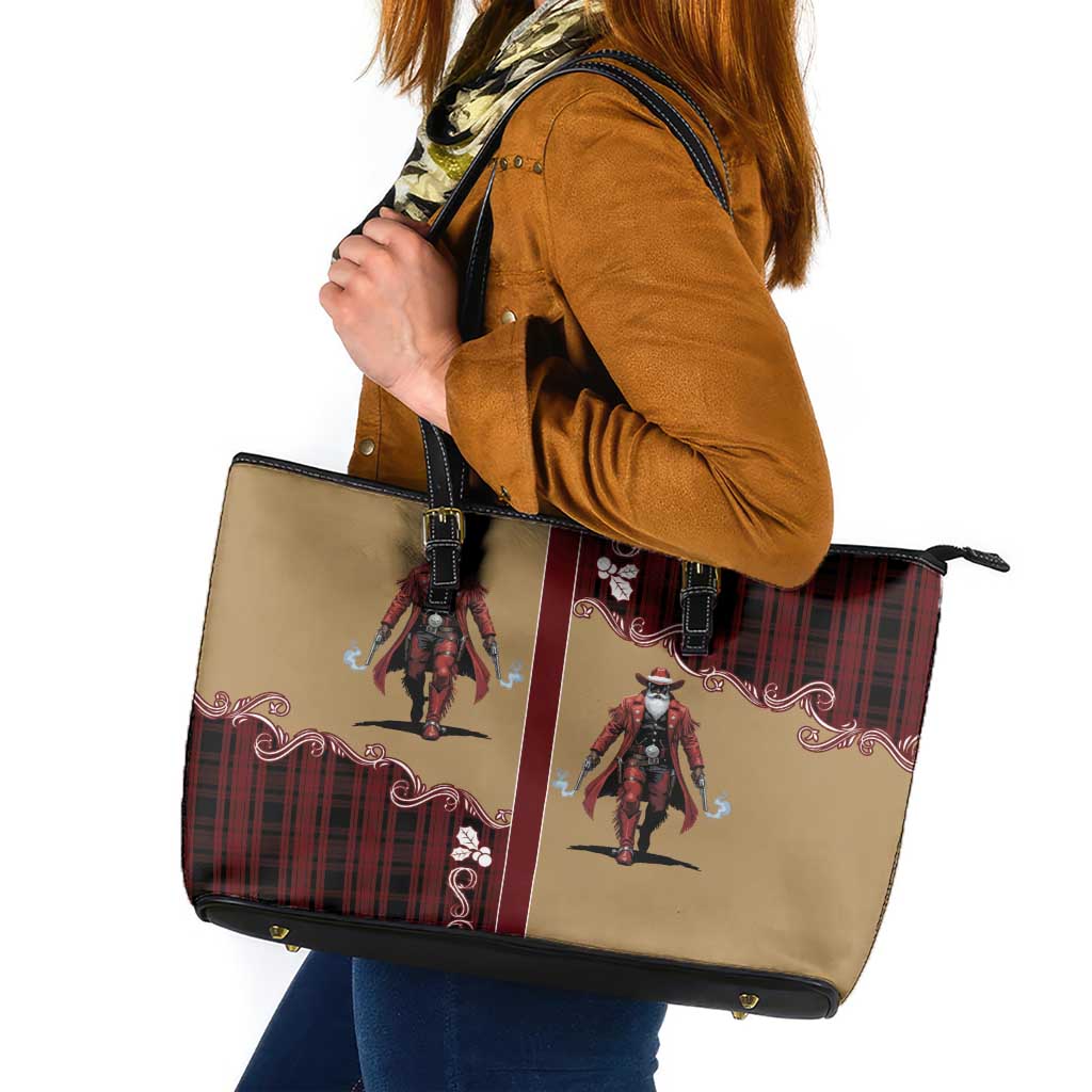 Western Yoke Leather Tote Bag Black Santa Cowboy Retro Style - Wonder Print Shop