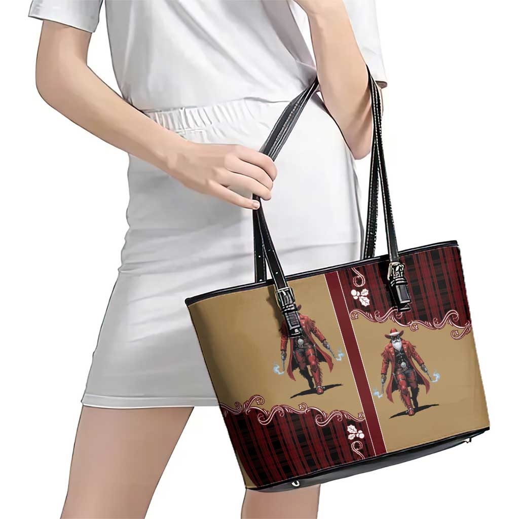 Western Yoke Leather Tote Bag Black Santa Cowboy Retro Style - Wonder Print Shop