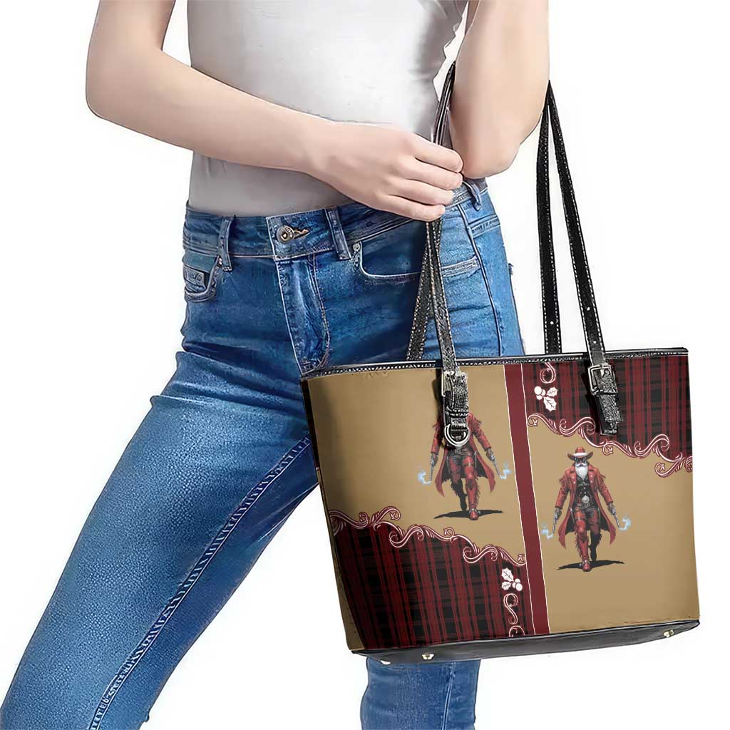 Western Yoke Leather Tote Bag Black Santa Cowboy Retro Style - Wonder Print Shop