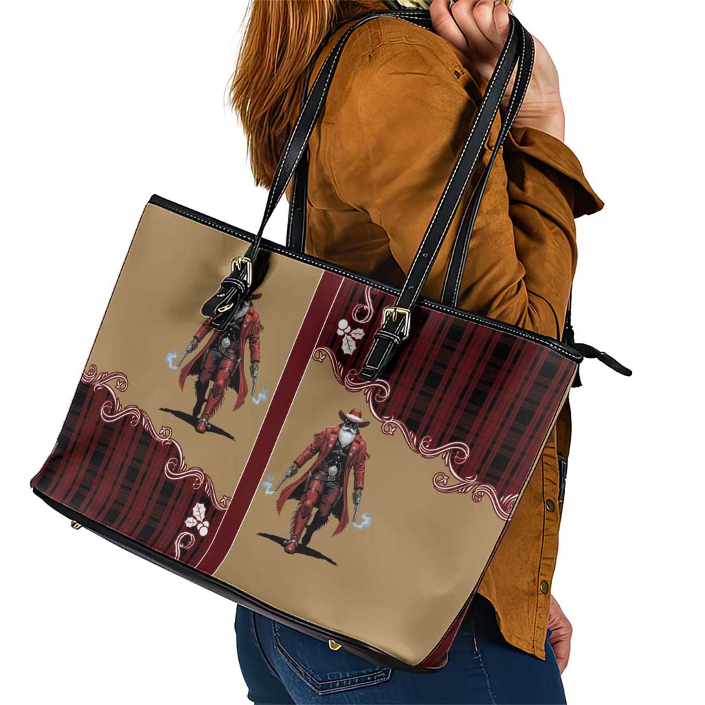 Western Yoke Leather Tote Bag Black Santa Cowboy Retro Style - Wonder Print Shop