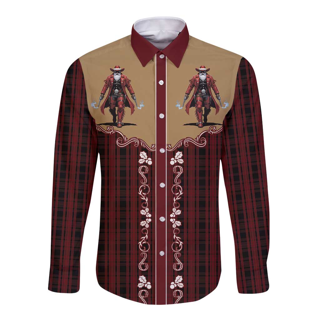 Western Yoke Long Sleeve Button Shirt Black Santa Cowboy Retro Style - Wonder Print Shop