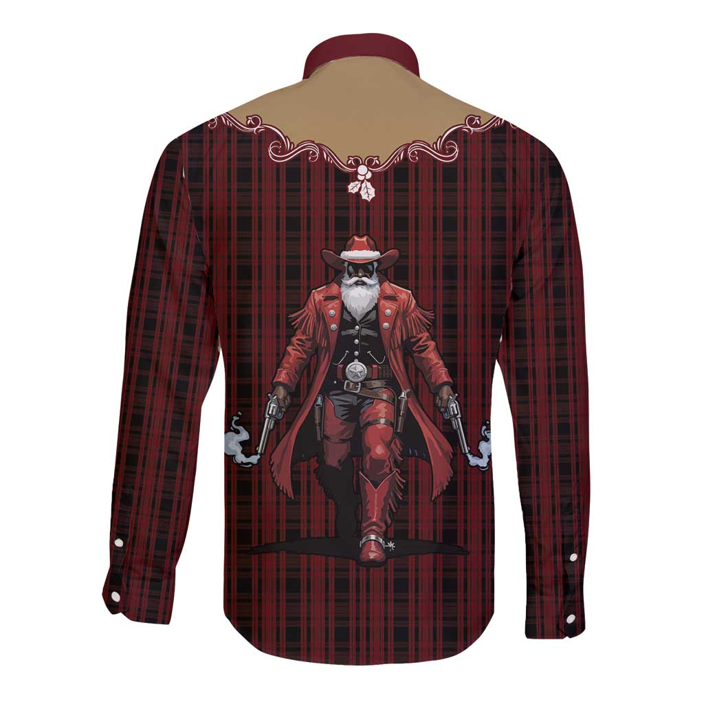 Western Yoke Long Sleeve Button Shirt Black Santa Cowboy Retro Style - Wonder Print Shop