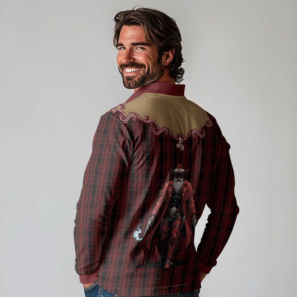 Western Yoke Long Sleeve Polo Shirt Black Santa Cowboy Retro Style - Wonder Print Shop