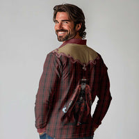 Western Yoke Long Sleeve Polo Shirt Black Santa Cowboy Retro Style - Wonder Print Shop